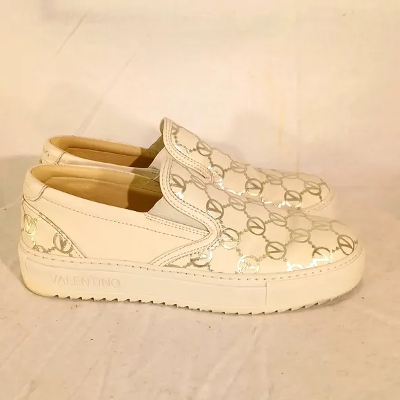 Gorgeous Valentino (Italy) White Leather V Logo Platform Loafer/Sneakers