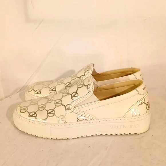 Gorgeous Valentino (Italy) White Leather V Logo Platform Loafer/Sneakers