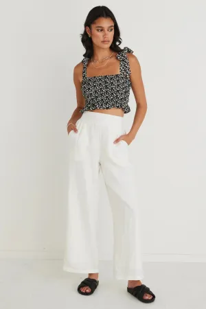 Guardian White Linen Pleat Front Wide Leg Pant - White