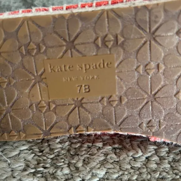 GUC Kate Spade Grenada Orange Canvas Glasses Lips Flat Espadrilles Size 7 B