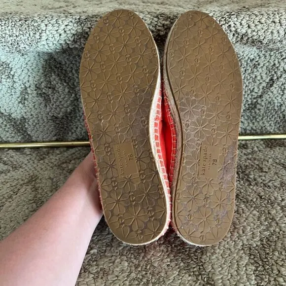GUC Kate Spade Grenada Orange Canvas Glasses Lips Flat Espadrilles Size 7 B