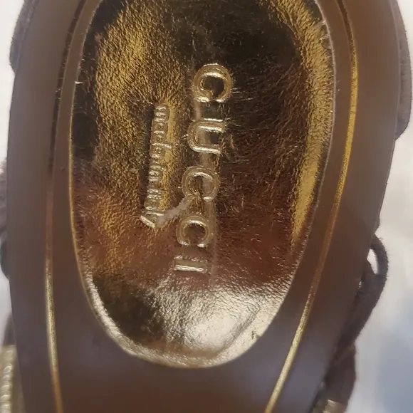 GUCCI Anita Brown &amp; Gold ropes sandals.
