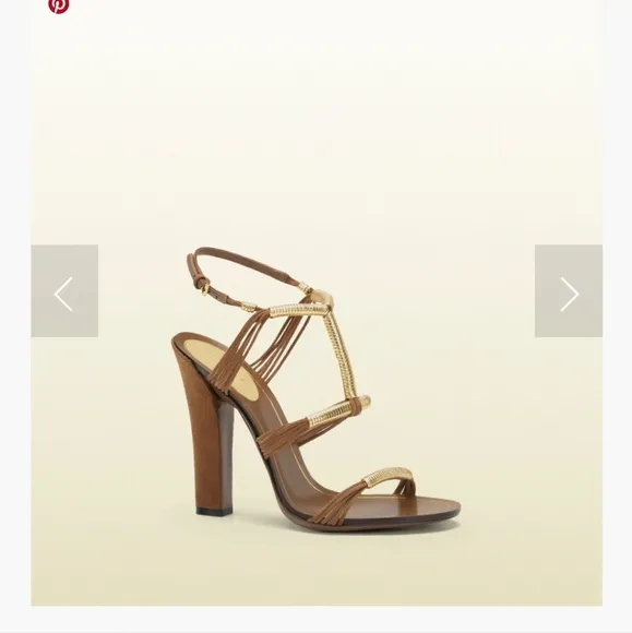 GUCCI Anita Brown &amp; Gold ropes sandals.