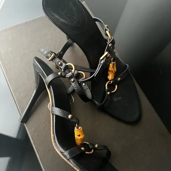 Gucci Black Bamboo Leather Women's Sandals