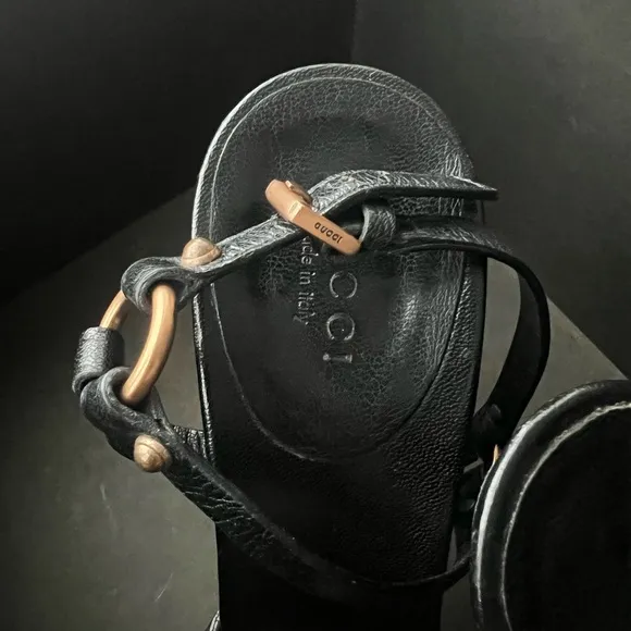 Gucci Black Bamboo Leather Women's Sandals
