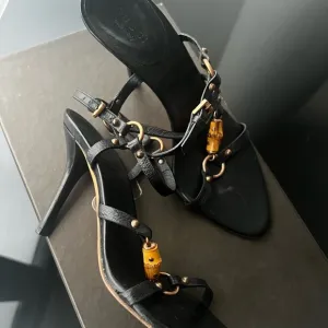 Gucci Black Bamboo Leather Women's Sandals