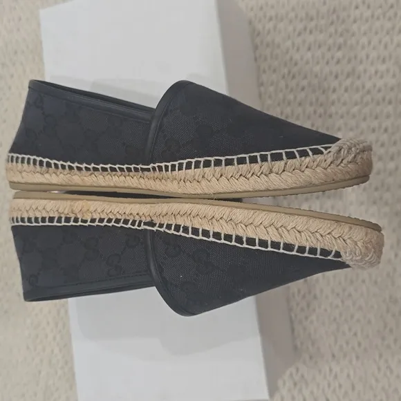 Gucci Black Canvas and Leather Trim Espadrilles. Size 37 1/2 Rubber Sole