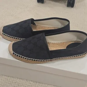 Gucci Black Canvas and Leather Trim Espadrilles. Size 37 1/2 Rubber Sole