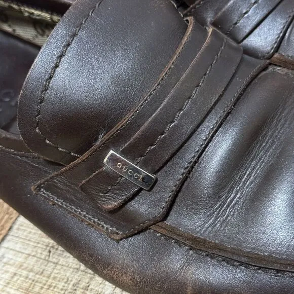 Gucci brown leather driving loafers size 41