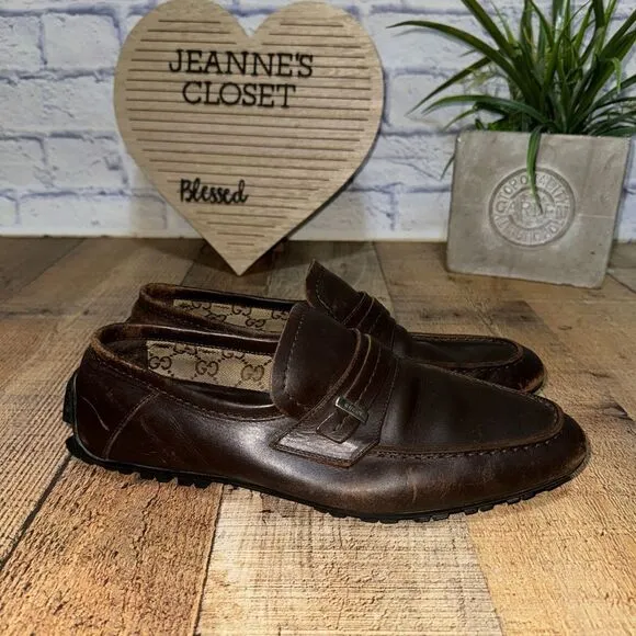 Gucci brown leather driving loafers size 41
