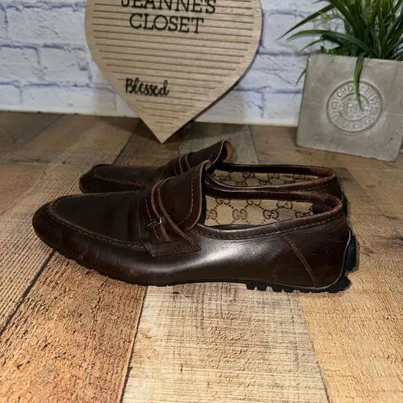 Gucci brown leather driving loafers size 41