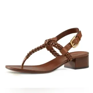 Gucci Brown Leather Sandals with Braided T-Strap