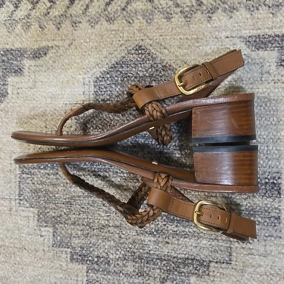 Gucci Brown Leather Sandals with Braided T-Strap