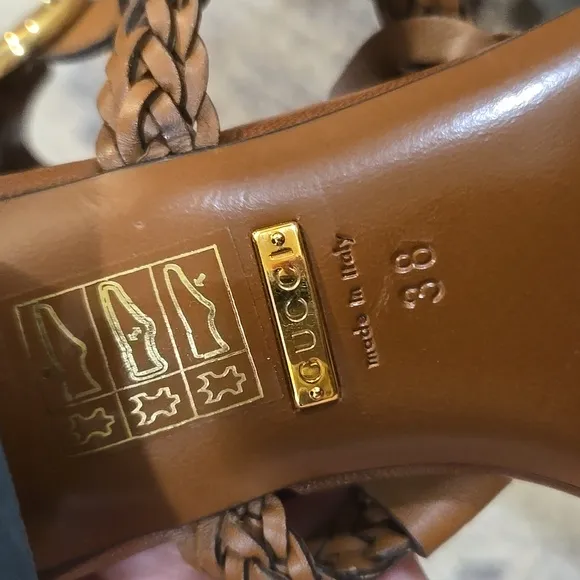 Gucci Brown Leather Sandals with Braided T-Strap