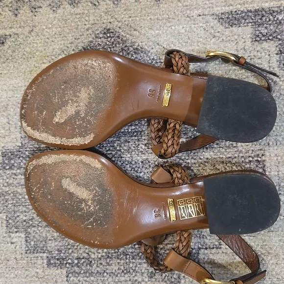 Gucci Brown Leather Sandals with Braided T-Strap