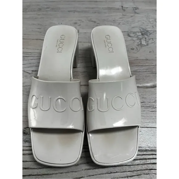 Gucci Mystic White Slide Sandals with Block Heel – Size EU 39 / US 9–9.5