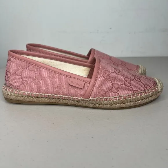 Gucci Pink GG Monogram Canvas Espadrille Flat Size 36