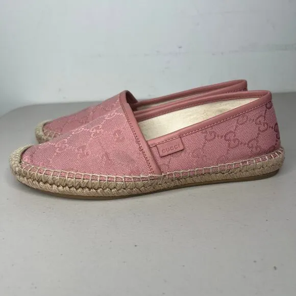 Gucci Pink GG Monogram Canvas Espadrille Flat Size 36