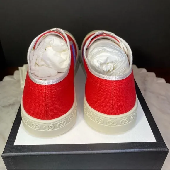 Gucci Red Canvas Striped Fruit Low Top Sneaker NWT💫