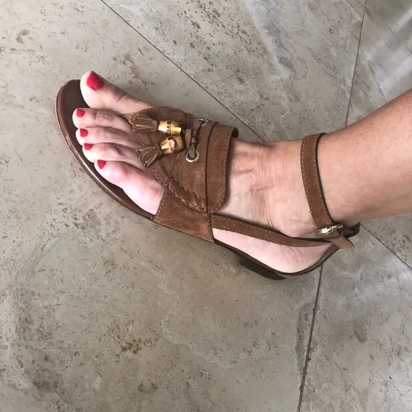 Gucci Suede Bamboo Sandals