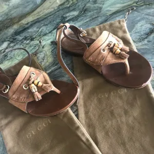 Gucci Suede Bamboo Sandals