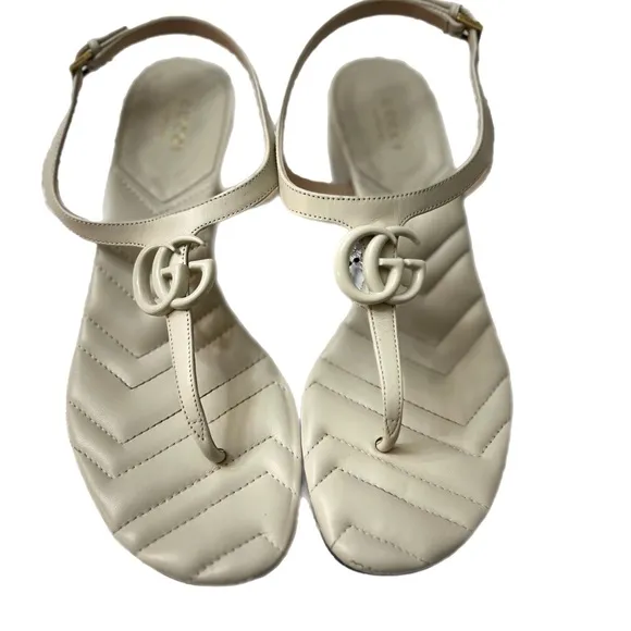 GucciDouble G Logo Leather T-Strap SandalsWomen's Size: 8.5 | IT 38.5