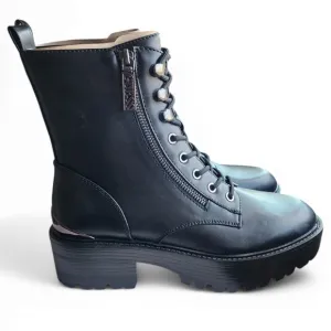 Guess Black Combat Boots Side Zip Lace Up Lug Sole Ankle Boots 7.5 New in Box