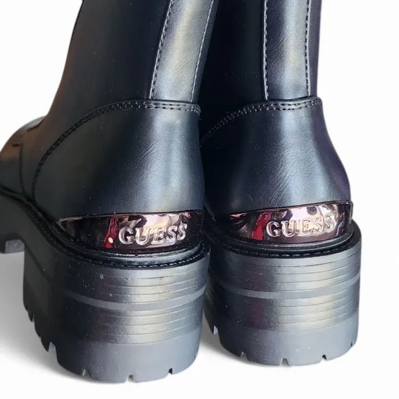 Guess Black Combat Boots Side Zip Lace Up Lug Sole Ankle Boots 7.5 New in Box