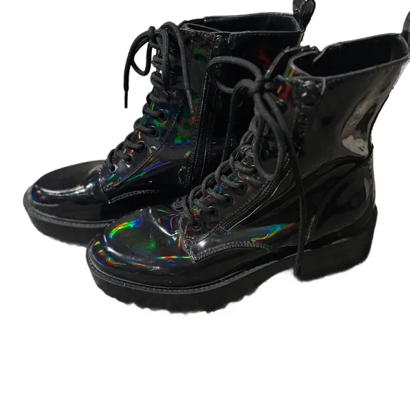 Guess | Holographic Black Combat Boots | 7.5