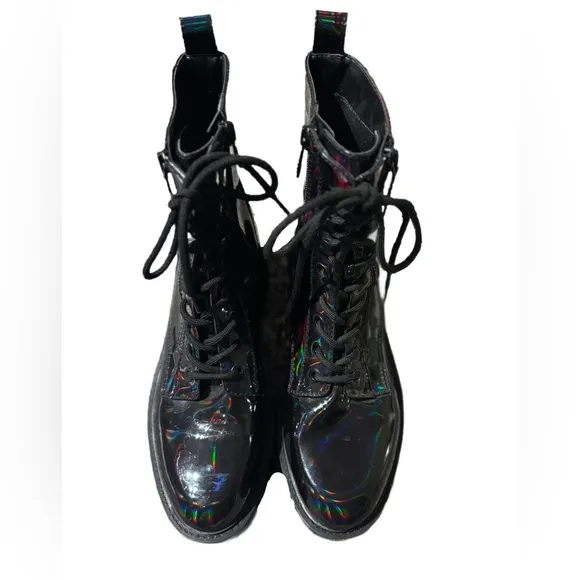 Guess | Holographic Black Combat Boots | 7.5