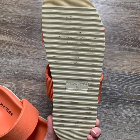 Halmanera Peach Orange Two Strap Sandals 37 6.5