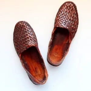 Handmade Hand-crafted Brown Woven Leather Slip-on Flats Loafers Men's Shoes 8