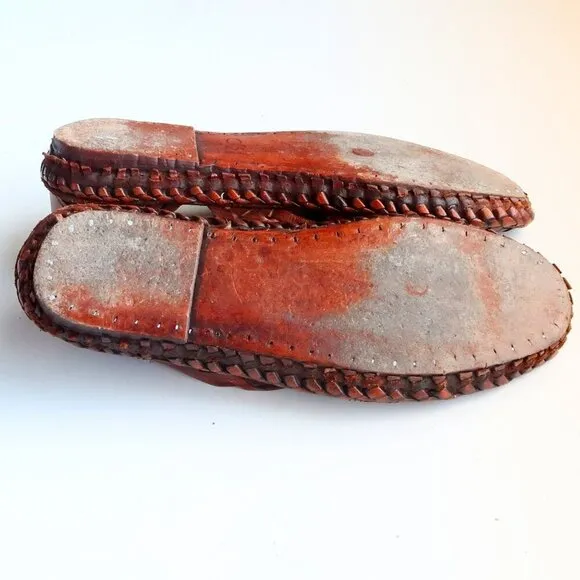 Handmade Hand-crafted Brown Woven Leather Slip-on Flats Loafers Men's Shoes 8