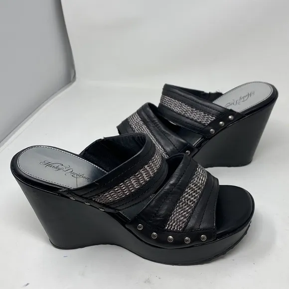 HARLEY Davidson wedge platform slip on sandals size 10