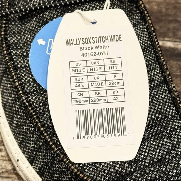 Hey Dude Wally Sox Stitch Wide Lace Up Loafers Shoes Mens 11EE Black White NWT