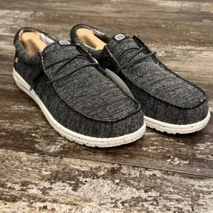 Hey Dude Wally Sox Stitch Wide Lace Up Loafers Shoes Mens 9EE Black White NWT