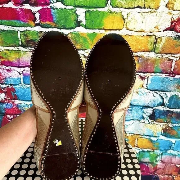 Hollywood Footwear Gold Tone Flats Leather Sole Size 2