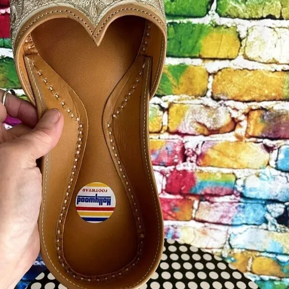 Hollywood Footwear Gold Tone Flats Leather Sole Size 2