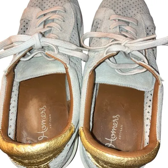 Homers Artisan ISTA Perforated Soft Gray Blue Sneaker Gold Accents-EU 39 US