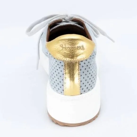 Homers Artisan ISTA Perforated Soft Gray Blue Sneaker Gold Accents-EU 39 US