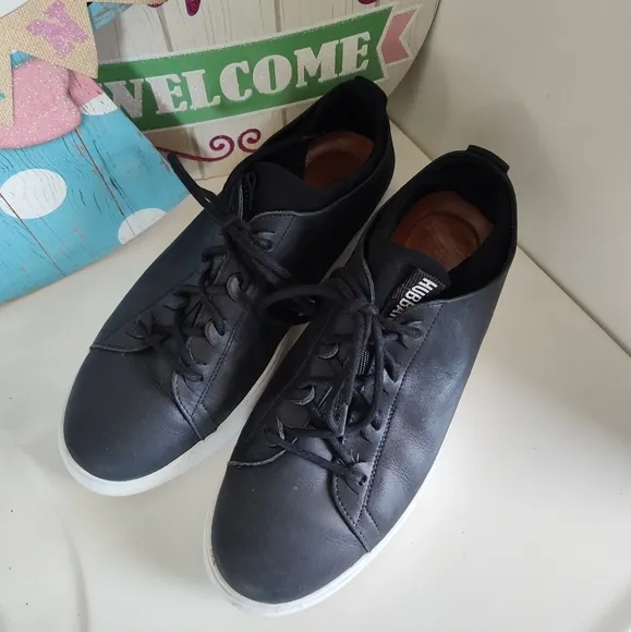 Hubbard “Flight” Black Leather Low Top Dress Sneakers/Inner Sock, 🖤/🤍, 8.5