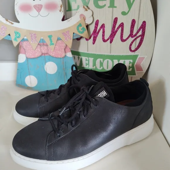 Hubbard “Flight” Black Leather Low Top Dress Sneakers/Inner Sock, 🖤/🤍, 8.5