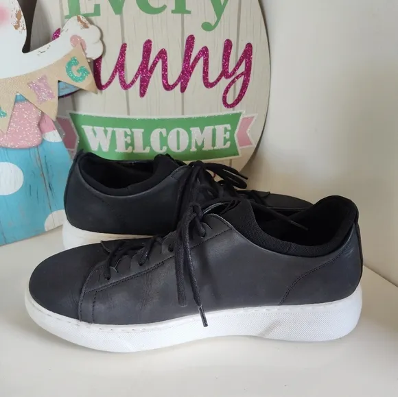 Hubbard “Flight” Black Leather Low Top Dress Sneakers/Inner Sock, 🖤/🤍, 8.5