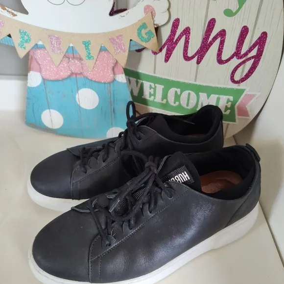Hubbard “Flight” Black Leather Low Top Dress Sneakers/Inner Sock, 🖤/🤍, 8.5