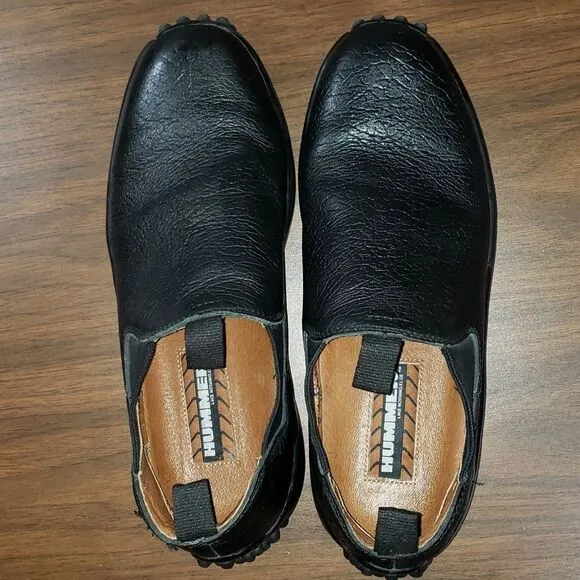 Hummer Mens Casual Chelsea Style Slip On Black Leather Driving‎ Shoes Size 10½