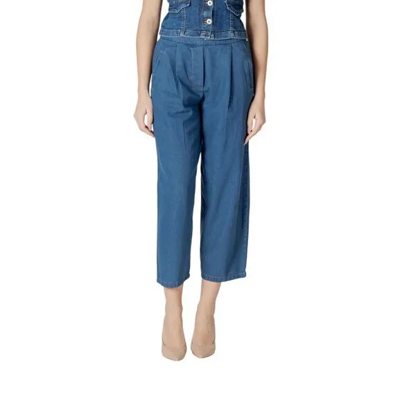 Ichi Cotton Jeans with Front and Back Pockets Women Light Blue