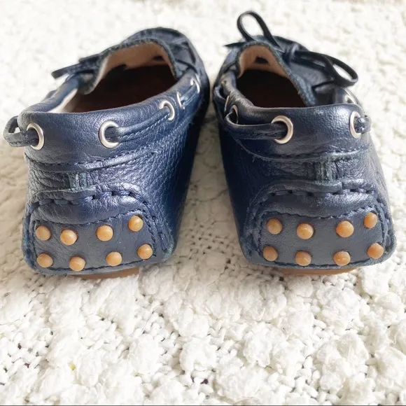 il gufo Navy Blue Leather Loafers Driving Moccasins, 28