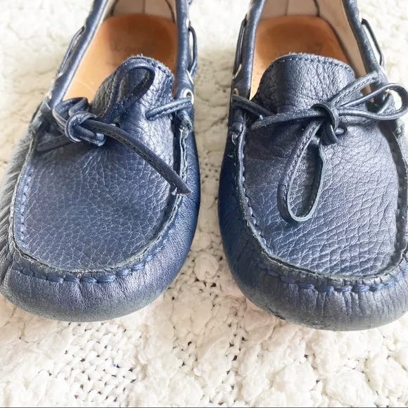 il gufo Navy Blue Leather Loafers Driving Moccasins, 28