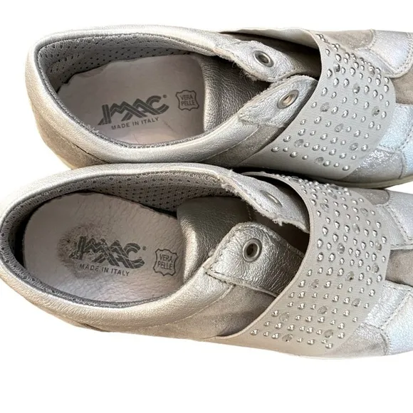 IMAC Italian Studded Women’s Flat Platform Metallic Leather sz 37