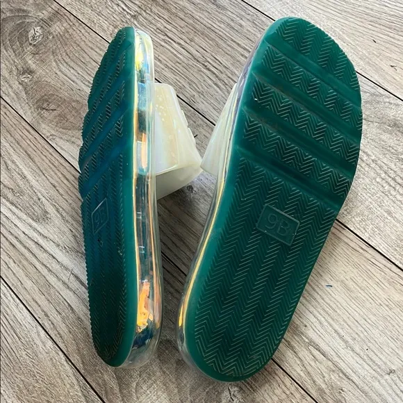 Iridescent Slide Sandals with Blue Footbed
